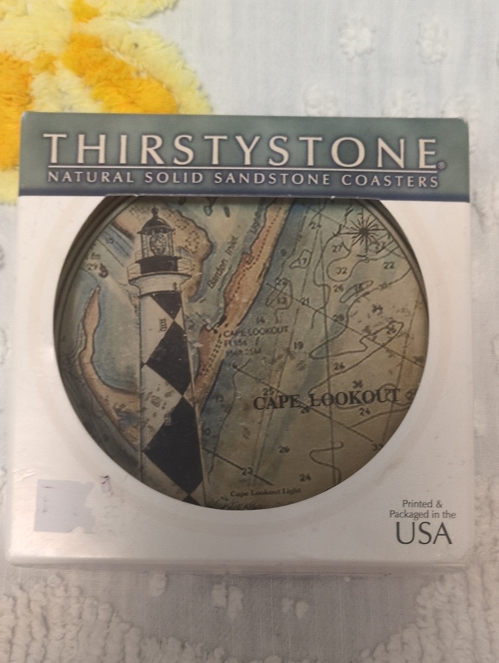 Set of 4 Thirstystone Beige and Black Cape Lookout Lighthouse Sandstone Coaster